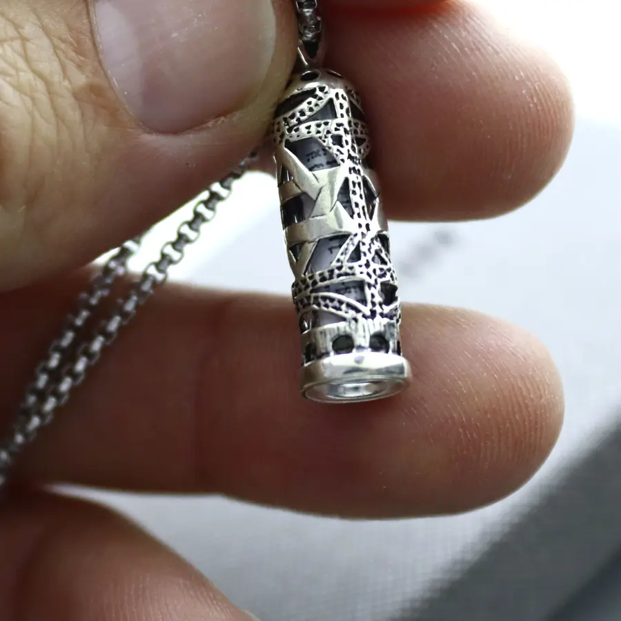 תליון מזוזה מכסף אמיתי עם קלף