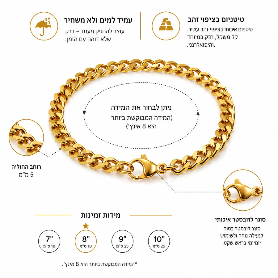 צמיד גורמט לגבר בזהב