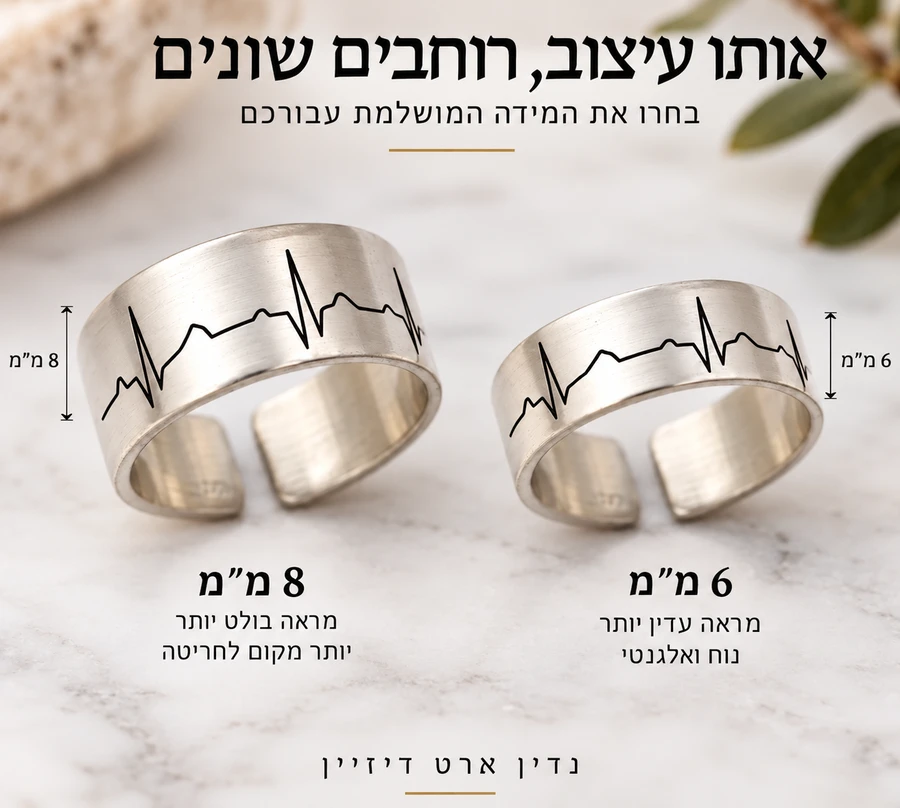 טבעות דופק לב לאישה ולגבר חריטה אישית
