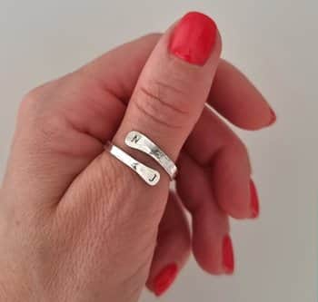 טבעת כסף דקה עם אות - טבעת אות פתוחה