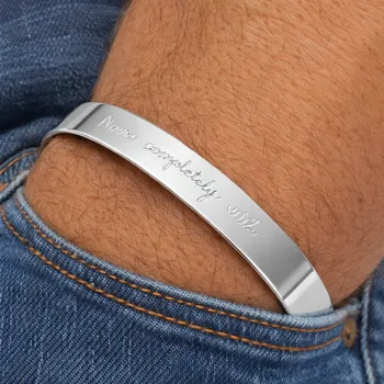 צמיד קשיח כסף חריטה אישית בכתב יד לגבר