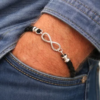 צמיד אינפיניטי לגבר - צמידי עור וכסף - תכשיטים גברים