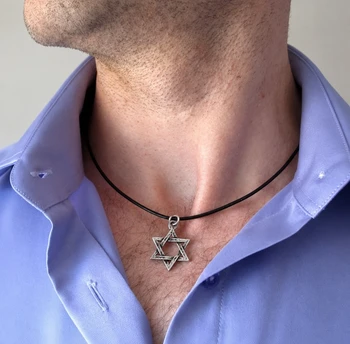 שרשרת עור לגבר - שרשרת מגן דוד לגבר